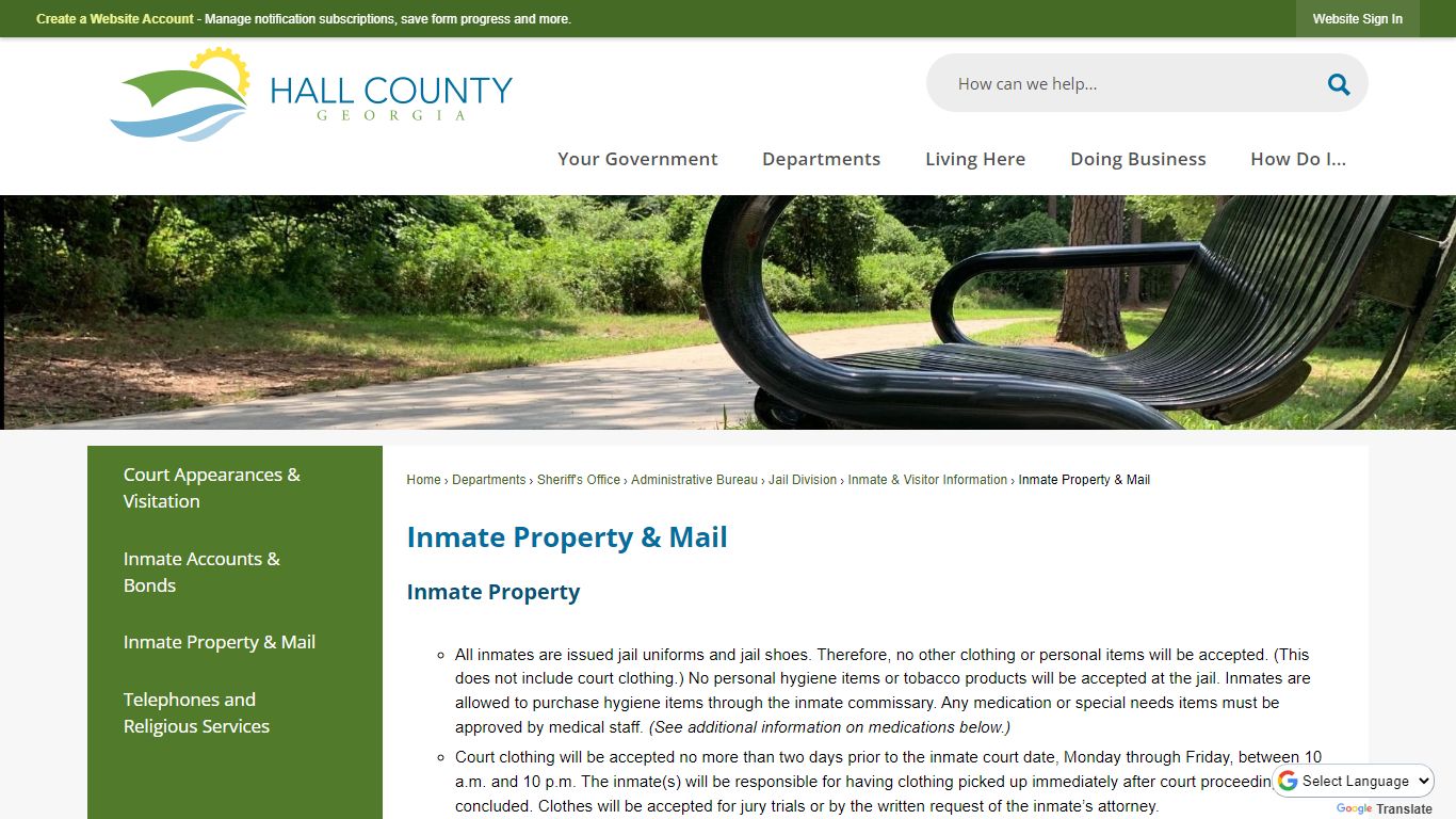 Inmate Property & Mail | Hall County, GA - Official Website
